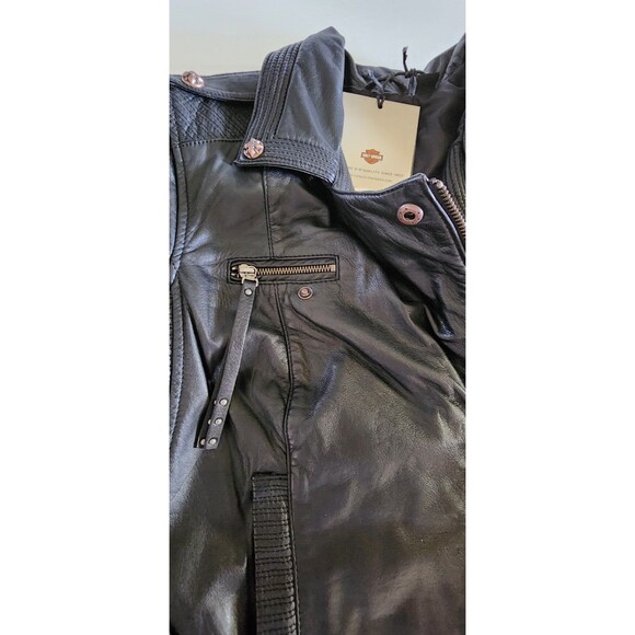 Harley Davidson Jacket Womens Medium Black Leather Zippers Pockets Studded New - Picture 7 of 16